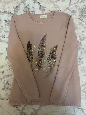 BLUOLTRE Blush Sequin Feather Sweater